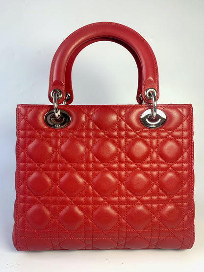 Lady Dior Medium Bag Red Lambskin Cannage Leather