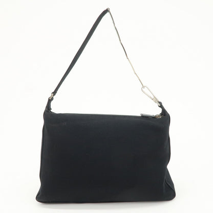 FENDI Polyester Chain Shoulder Bag Hand Bag Black Silver 091577
