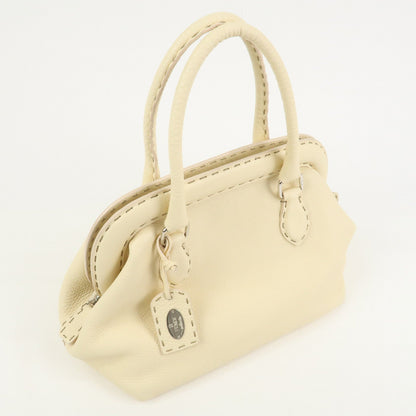 FENDI Selleria Leather Boston Bag Hand Bag Cream 8BN127