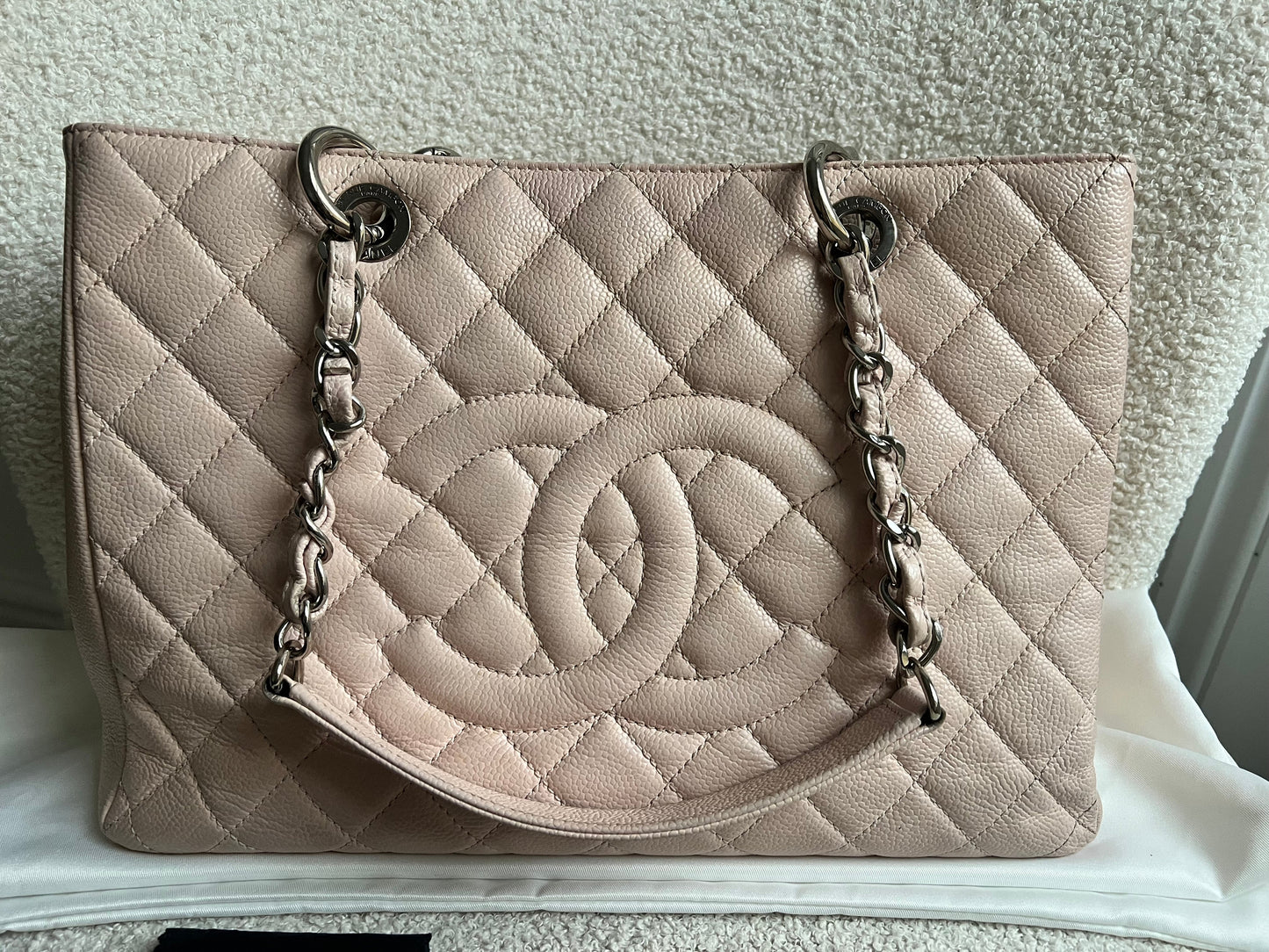 Chanel Light Pink Caviar Grand Shopper Tote with silver hardware (GST)