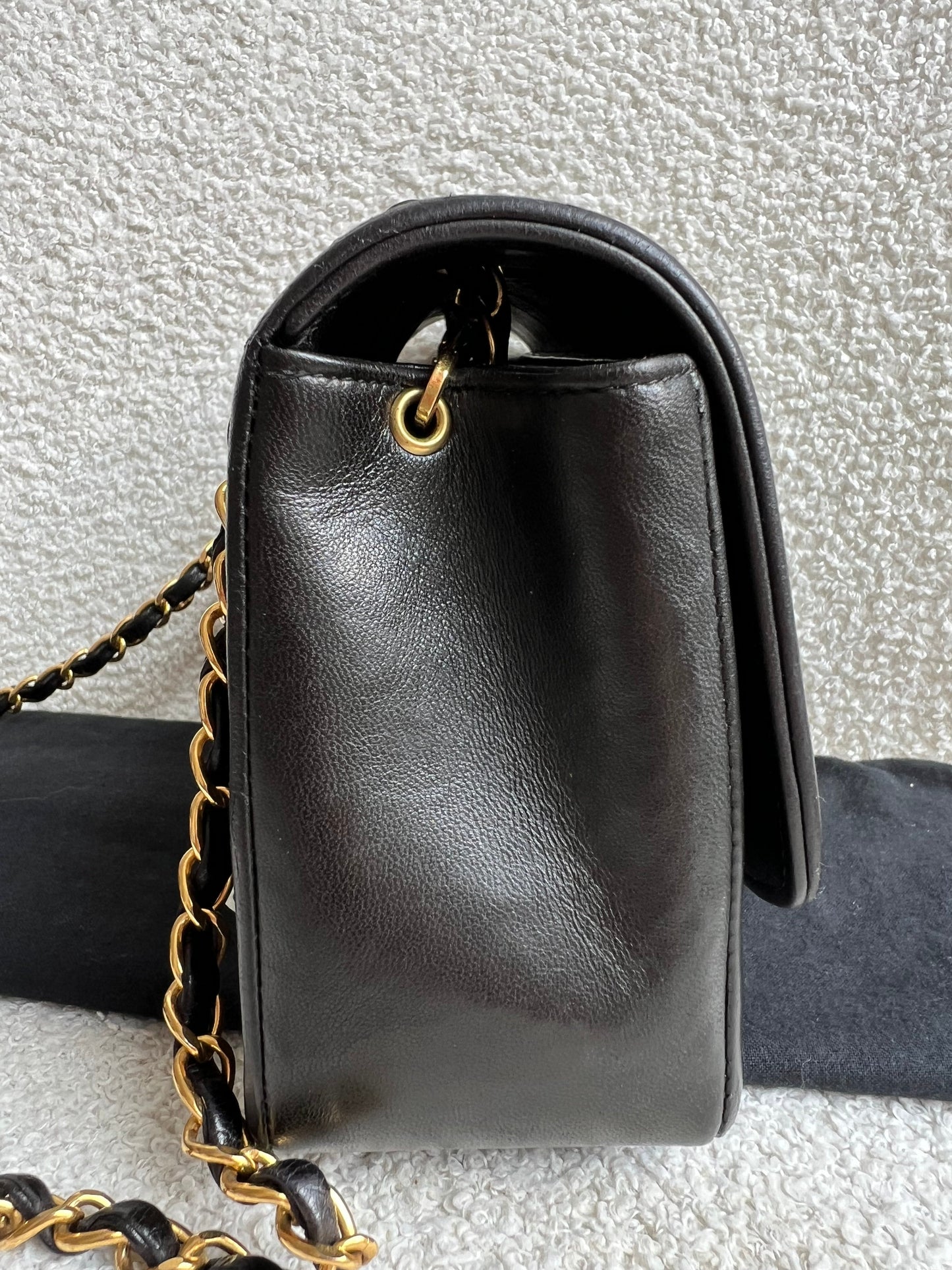 Chanel Vintage Diana Flap Bag in Black Lambskin with 24k Hardware