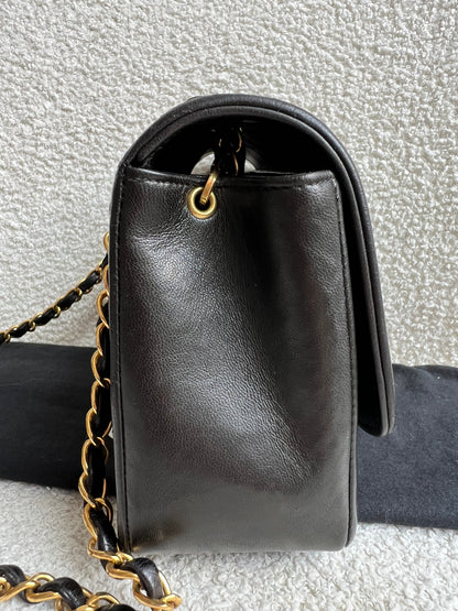 Chanel Vintage Diana Flap Bag in Black Lambskin with 24k Hardware