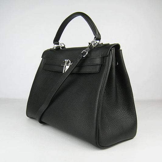 Luxury Hermes Kelly 32Cm Togo Leather Handbag 6108 Black Silver