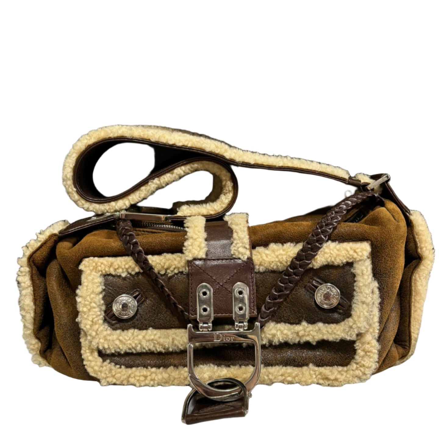 Dior Flight Medium Shoulder Bag Tan Brown Shearling
