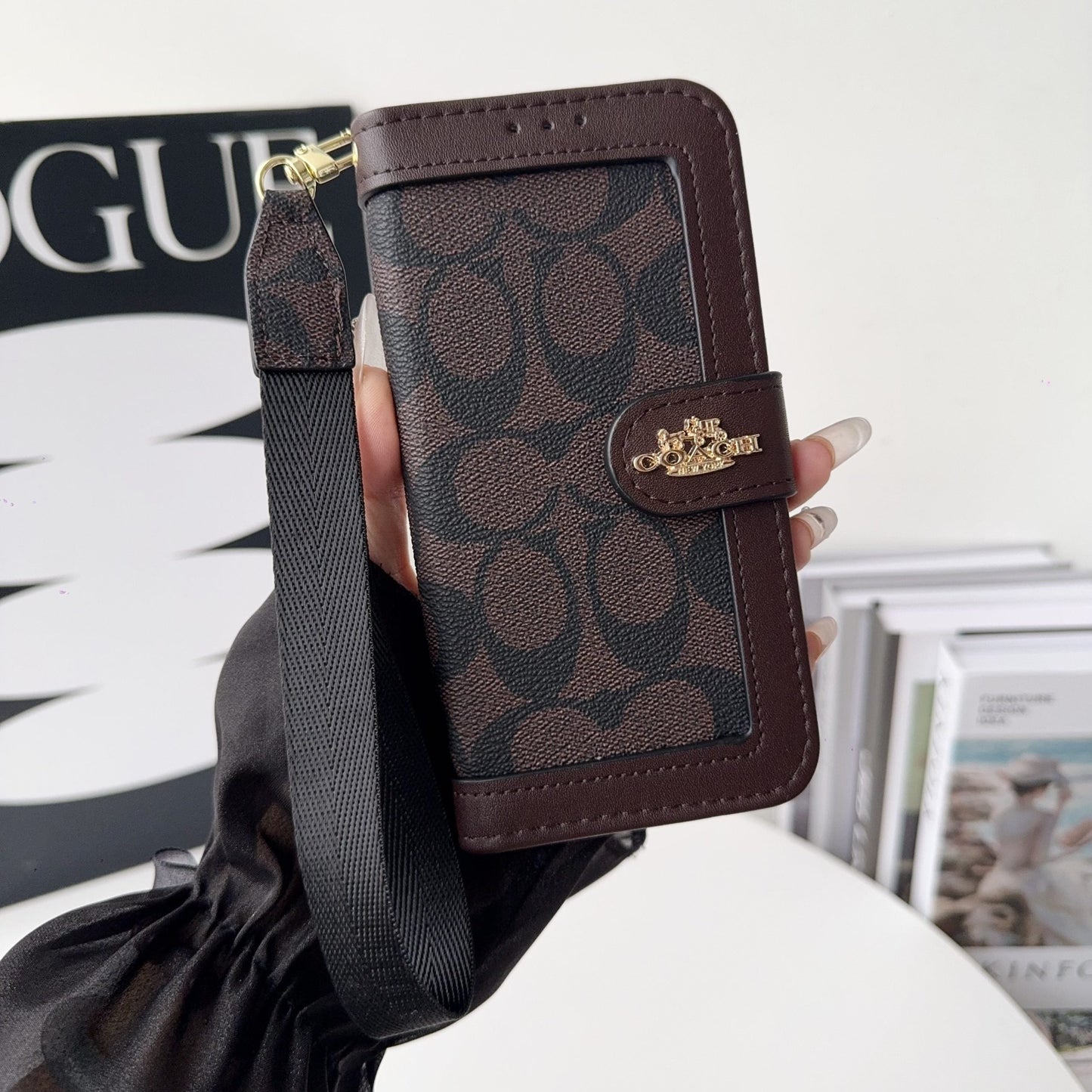 CH Classic Leather Pattern Wallet iPhone Case