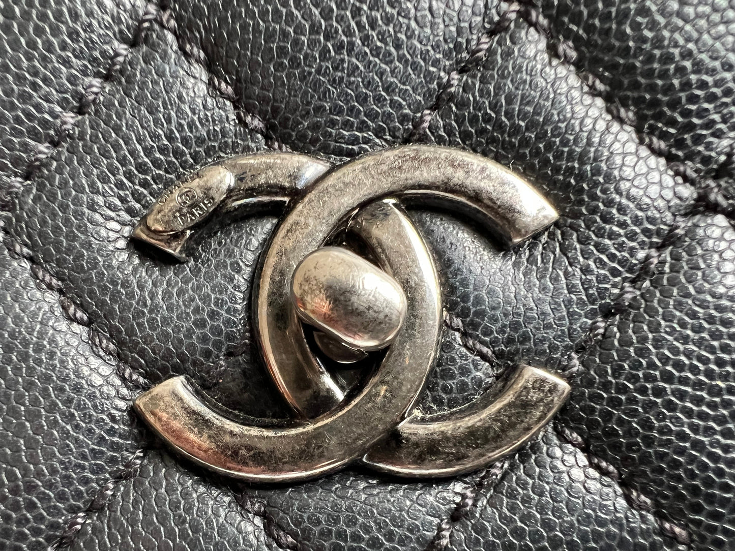 Chanel Black Quilted Caviar Leather Medium Coco Handle Bag