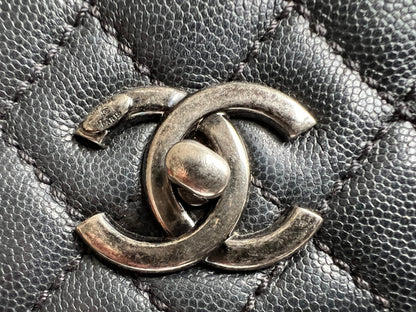 Chanel Black Quilted Caviar Leather Medium Coco Handle Bag