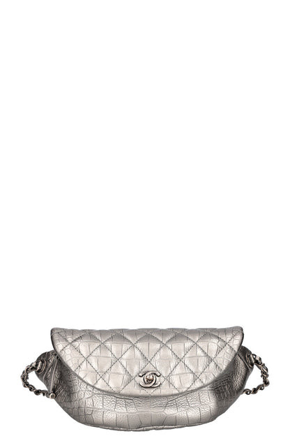 Chanel Belt Bag Croc Embossed Metallic Silver