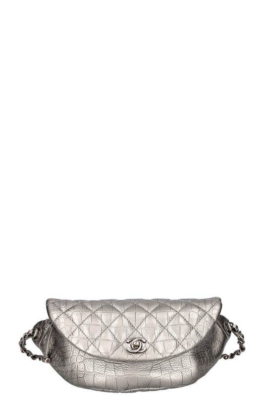 Chanel Belt Bag Croc Embossed Metallic Silver