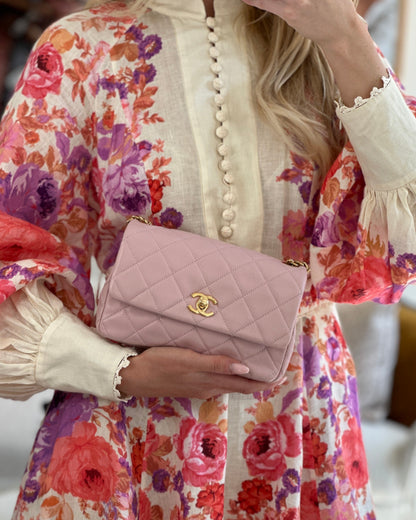 Chanel Flap Mini Baby Lambskin Leather Pink Gold Chain Shoulder Bag Style