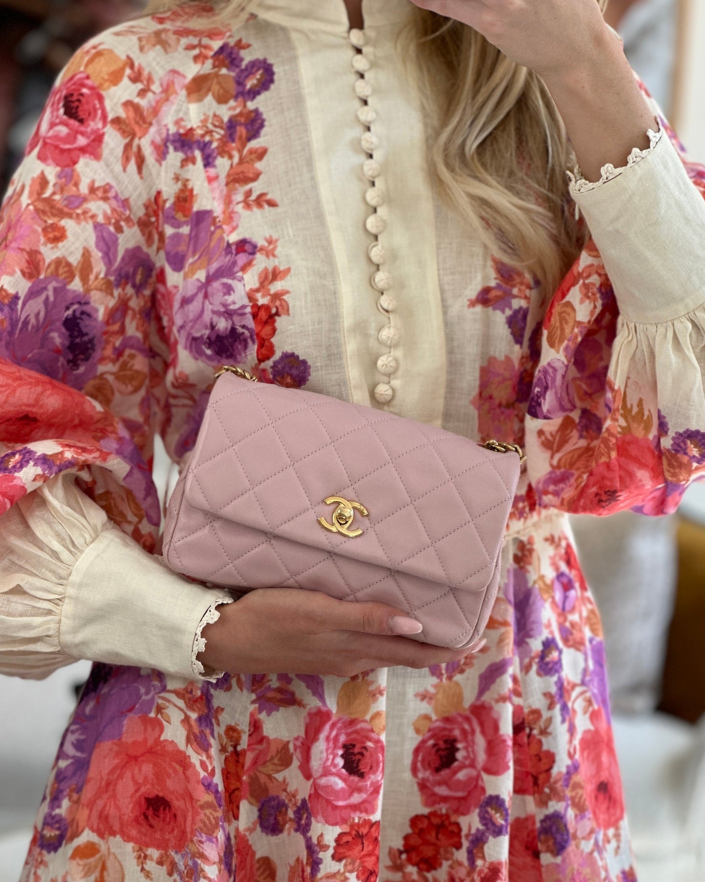 Chanel Flap Mini Baby Lambskin Leather Pink Gold Chain Shoulder Bag