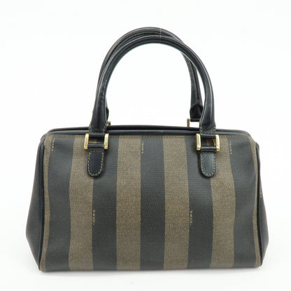 FENDI Pequin PVC Leather Boston Bag Hand Bag Black Brown