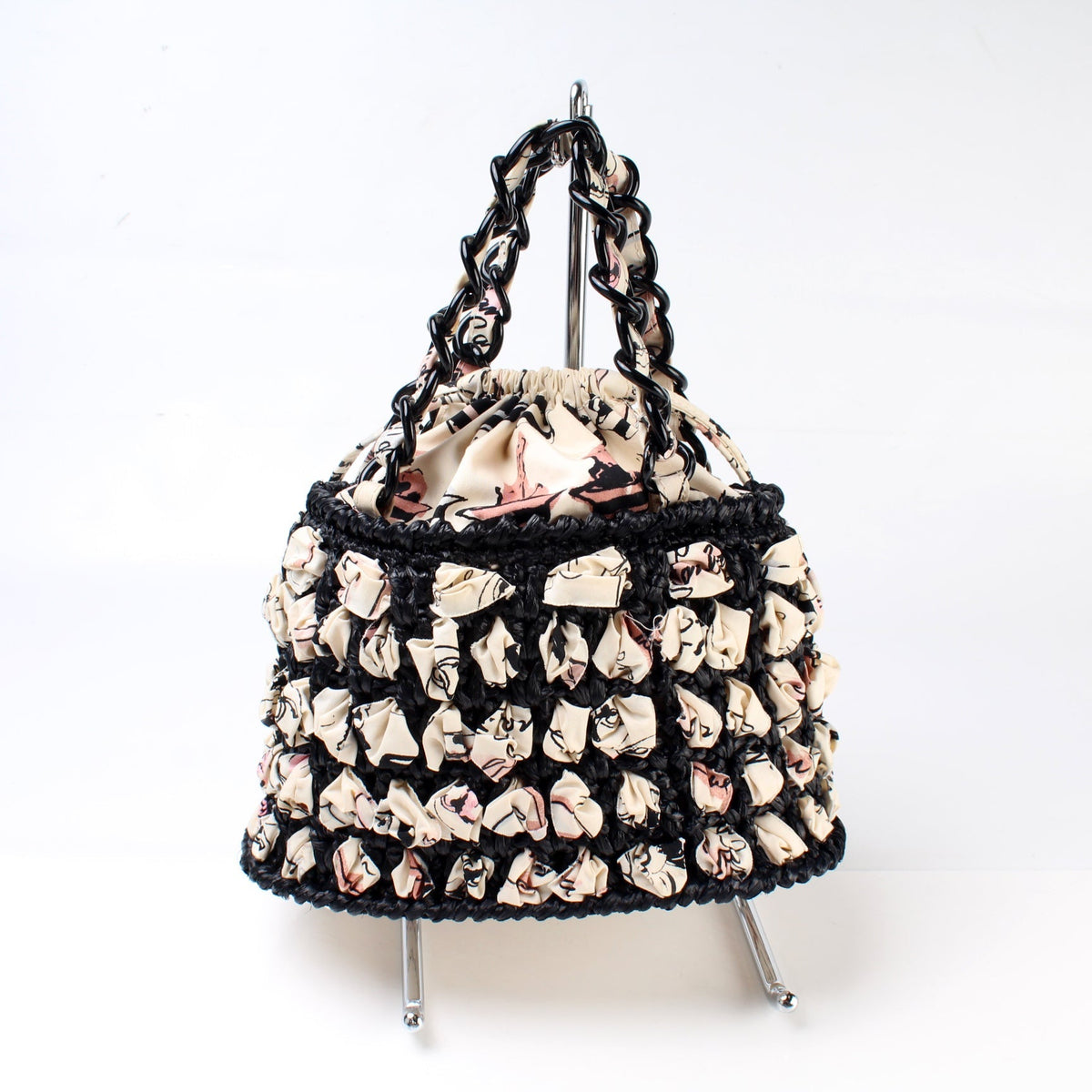 Mademoiselle Printed Raffia Mini Bucket