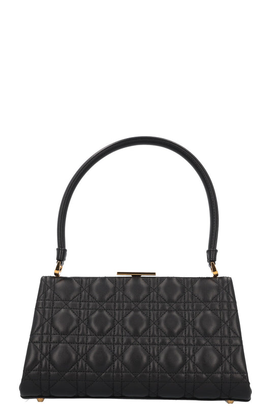 Christian Dior Caro Cannage Frame Bag Black Leather