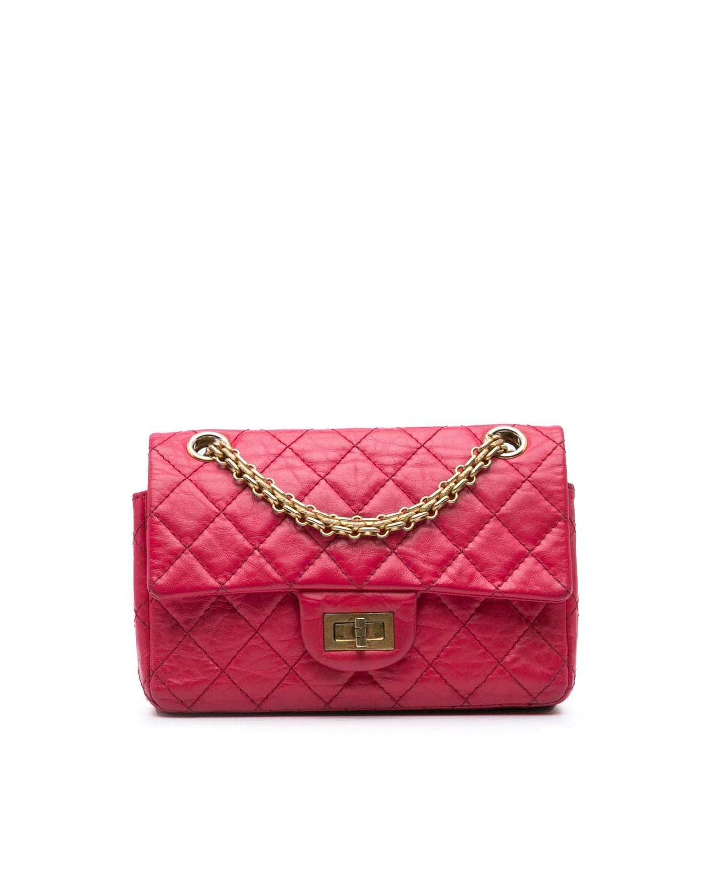 Quilted Calfskin Leather Crossbody Bag with Silver-Tone Chain Straps and Twist Lock Closure