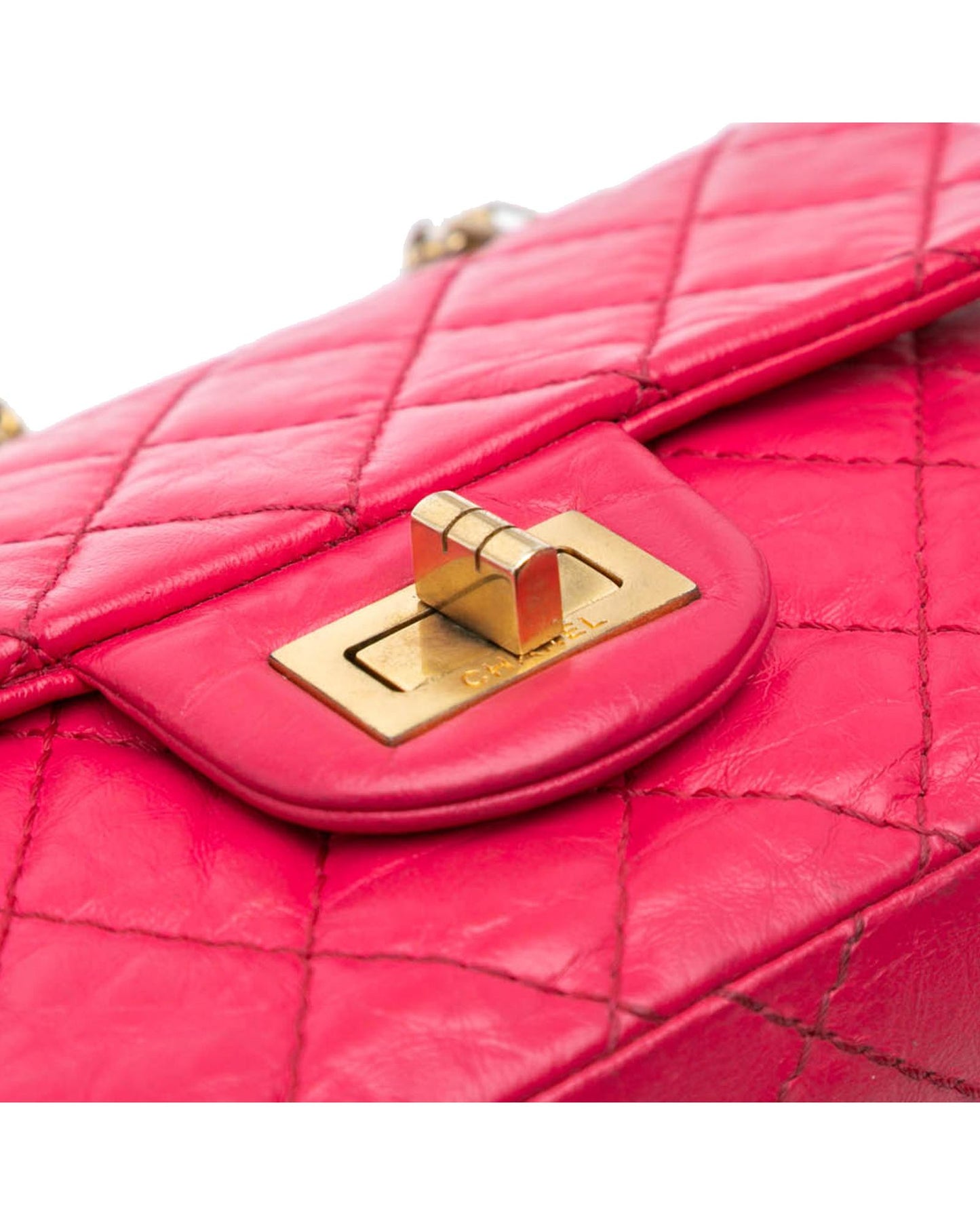 Quilted Calfskin Leather Crossbody Bag with Silver-Tone Chain Straps and Twist Lock Closure