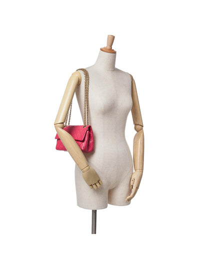 Quilted Calfskin Leather Crossbody Bag with Silver-Tone Chain Straps and Twist Lock Closure