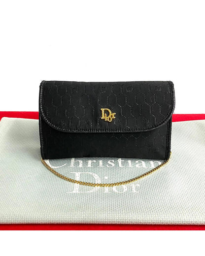 Honeycomb Canvas Chain Crossbody Bag in Black