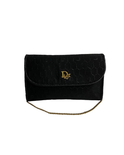Honeycomb Canvas Chain Crossbody Bag in Black