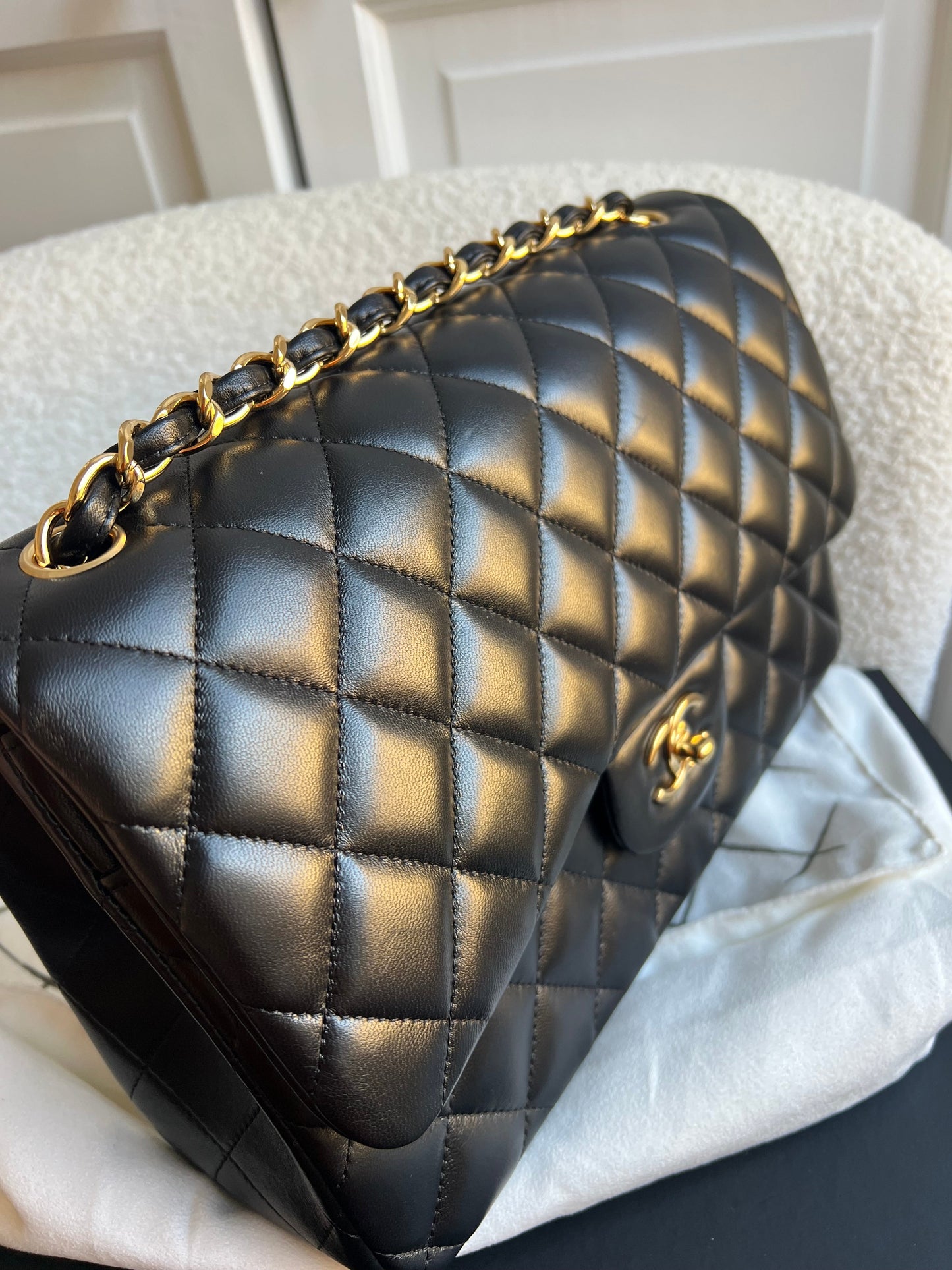 Chanel Jumbo Classic Flap in Black Lambskin Gold Hardware (RRP £9,830)