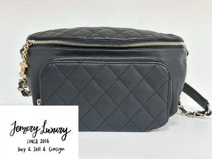 Chanel Black Quilted Caviar Leather Business Affinity Waist Belt Bag 2822 holo card