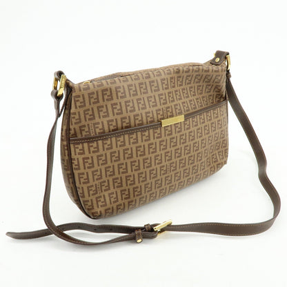 FENDI Zucchino PVC Leather Shoulder Bag Crossbody Bag Brown 8BT206