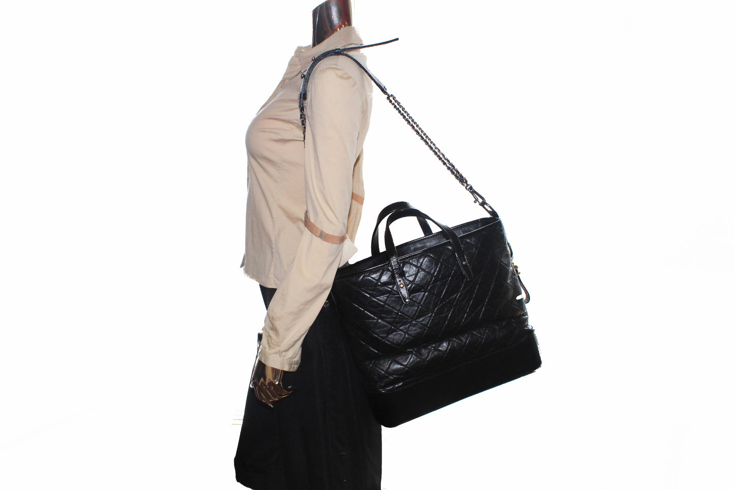 Chanel Black Aged Calfskin Quilted Large Gabrielle Shopping Tote