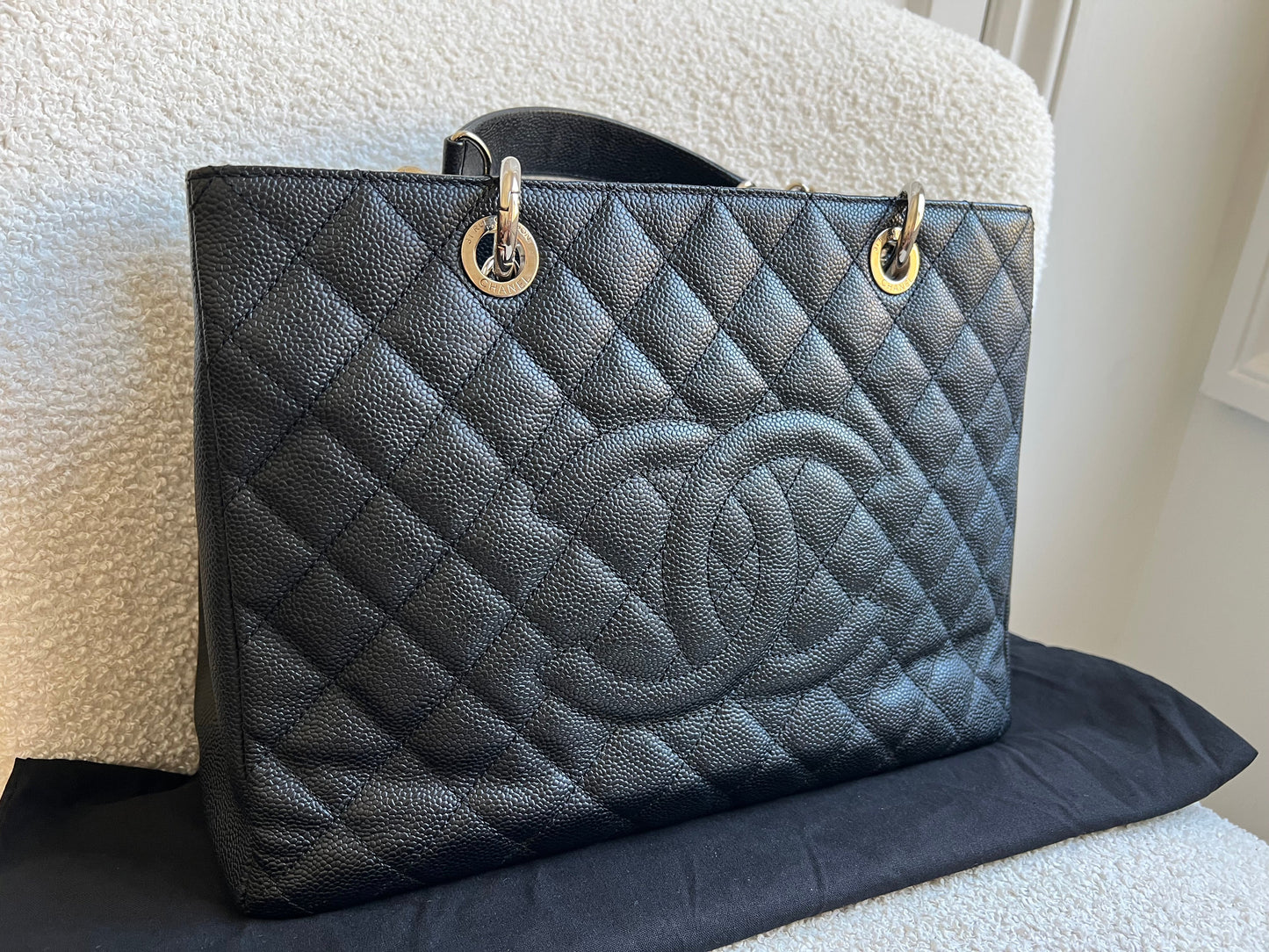 Chanel Black Caviar Grand Shopper Tote (GST) Silver Hardware