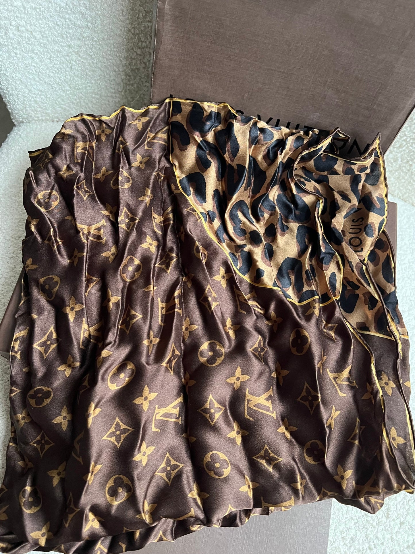 Louis Vuitton Brown Leopard Print Monogram Silk Shawl