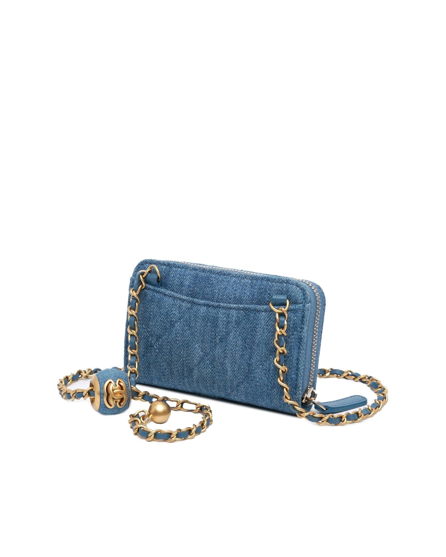 Quilted Denim Crossbody Card Holder with Chain Strap