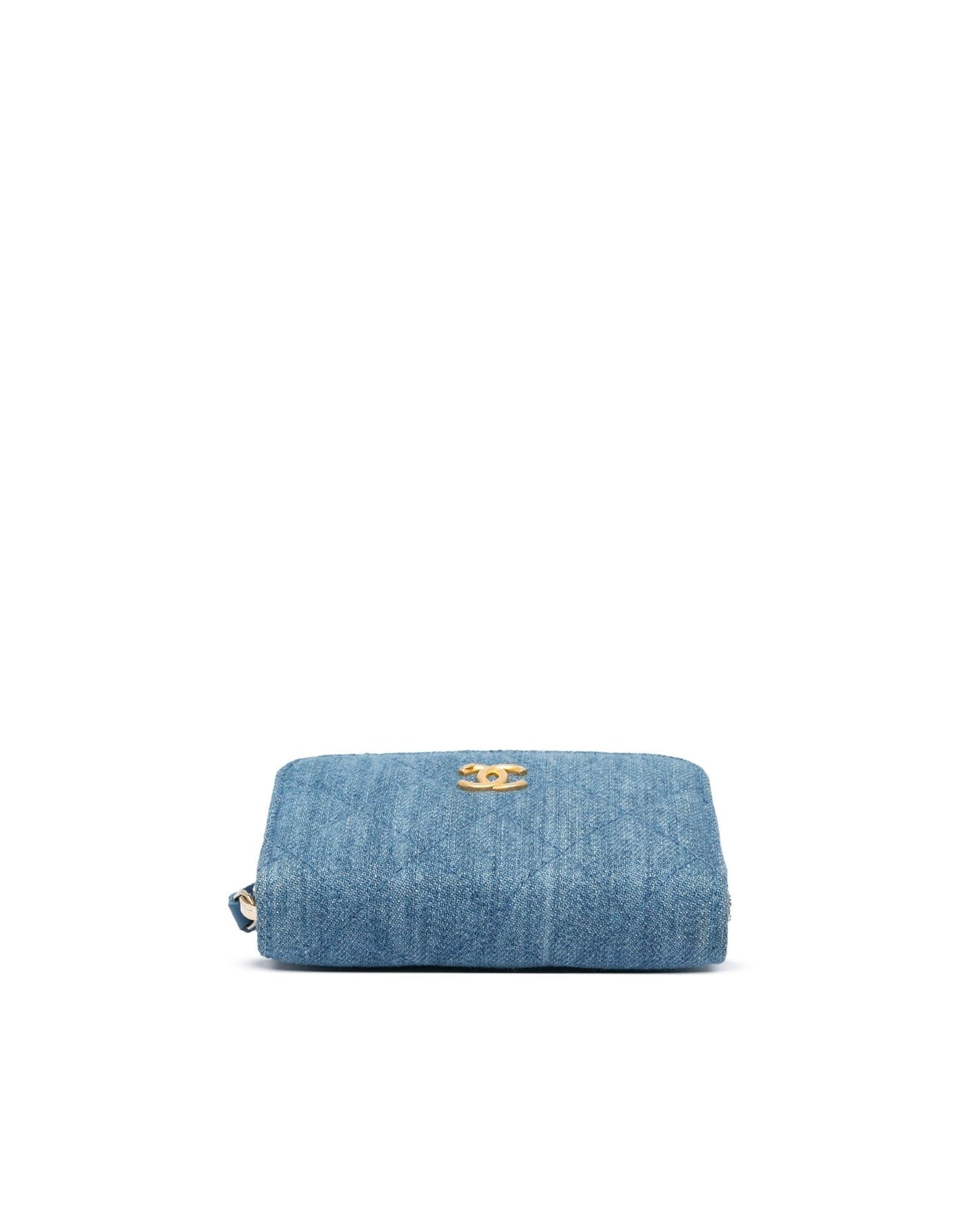 Quilted Denim Crossbody Card Holder with Chain Strap