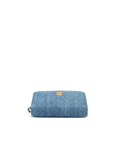 Quilted Denim Crossbody Card Holder with Chain Strap