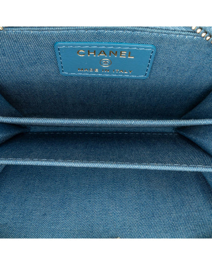 Quilted Denim Crossbody Card Holder with Chain Strap
