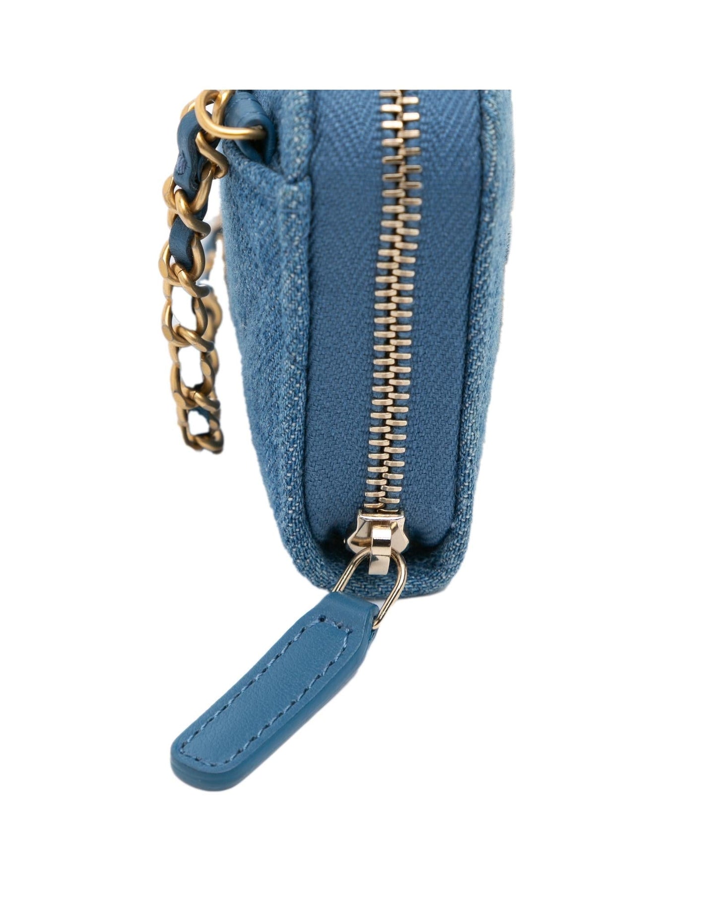 Quilted Denim Crossbody Card Holder with Chain Strap