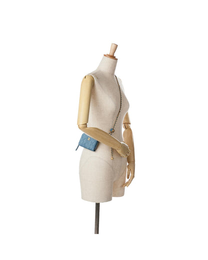 Quilted Denim Crossbody Card Holder with Chain Strap