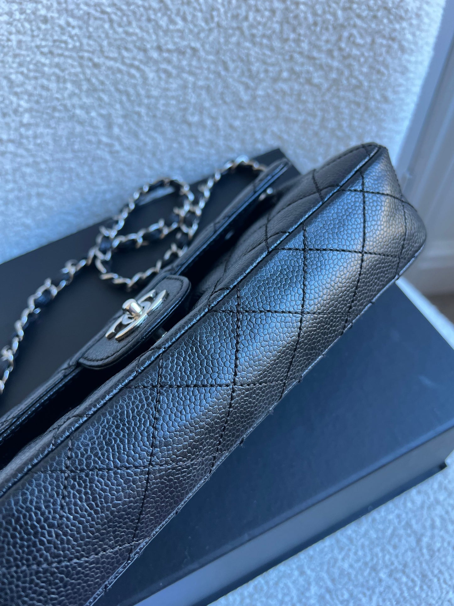 Chanel East West Flap in Black Caviar Silver Hardware