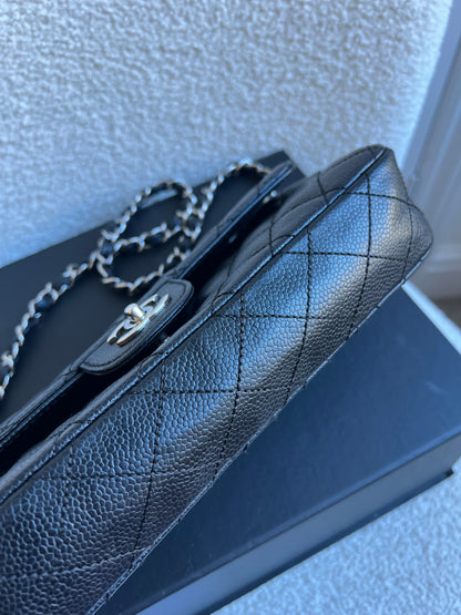 Chanel East West Flap in Black Caviar Silver Hardware
