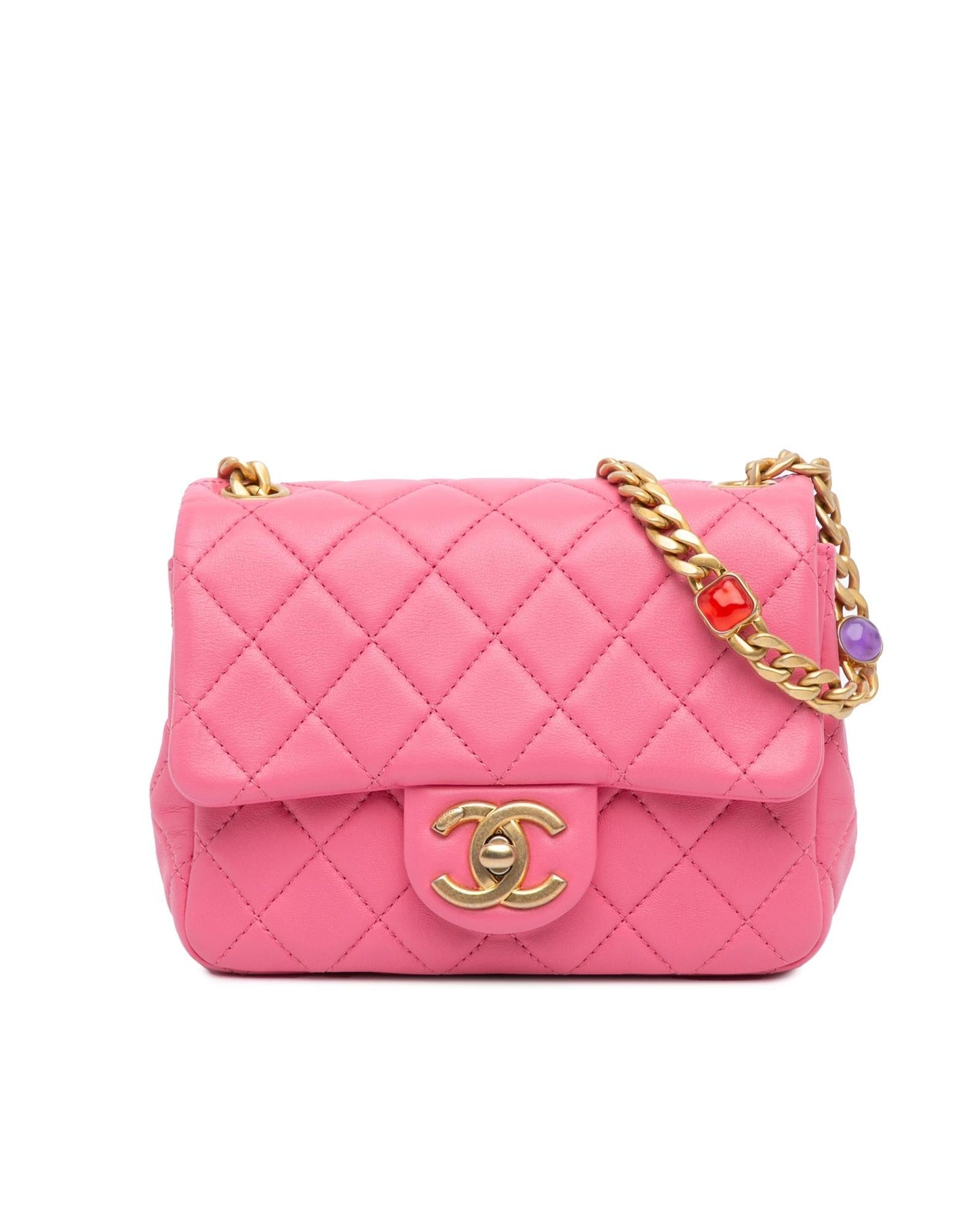 Mini Square Lambskin Pearl Flap Crossbody Bag