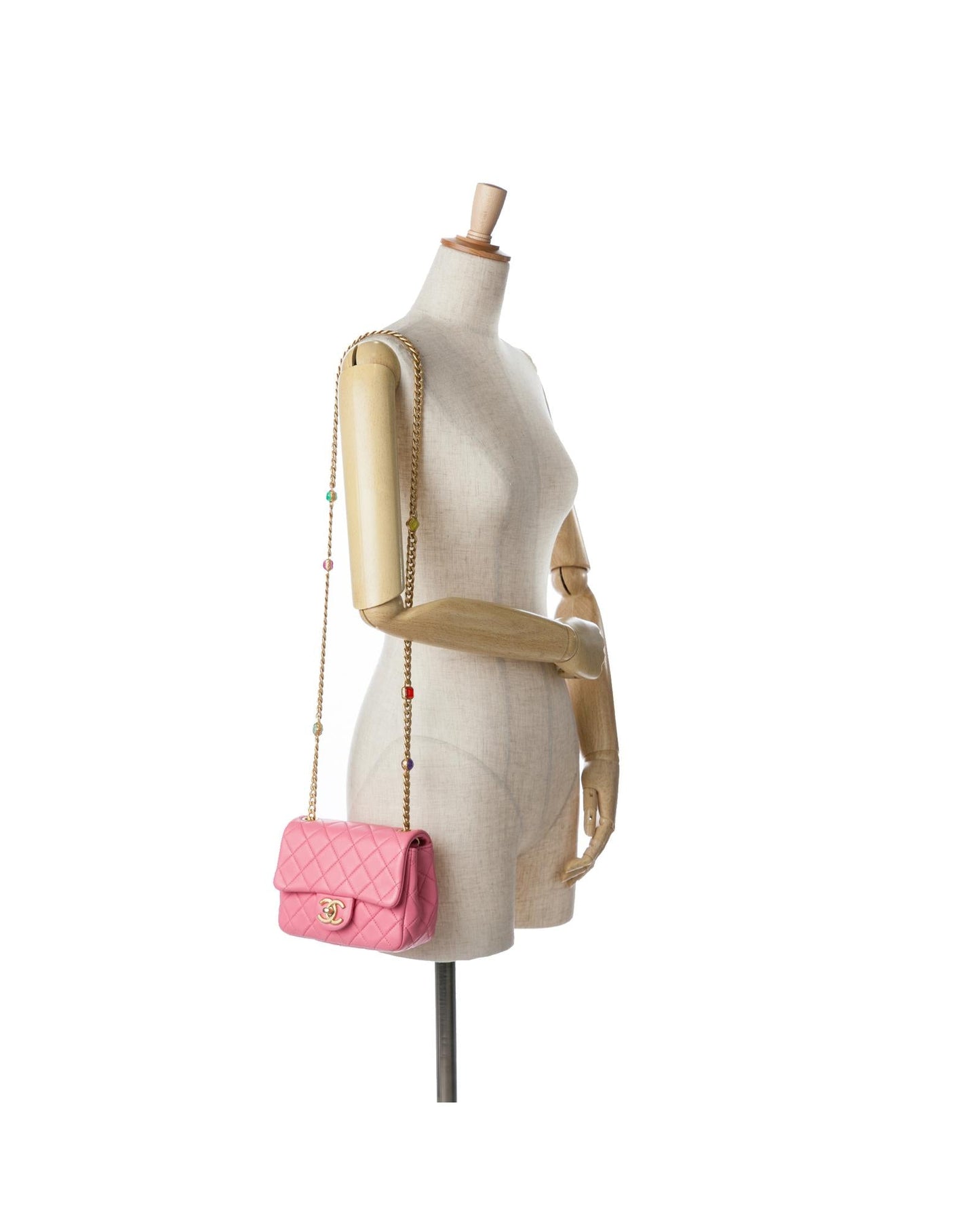 Mini Square Lambskin Pearl Flap Crossbody Bag