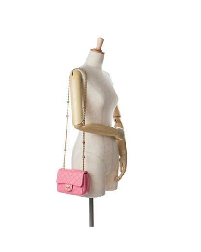 Mini Square Lambskin Pearl Flap Crossbody Bag