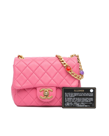Mini Square Lambskin Pearl Flap Crossbody Bag