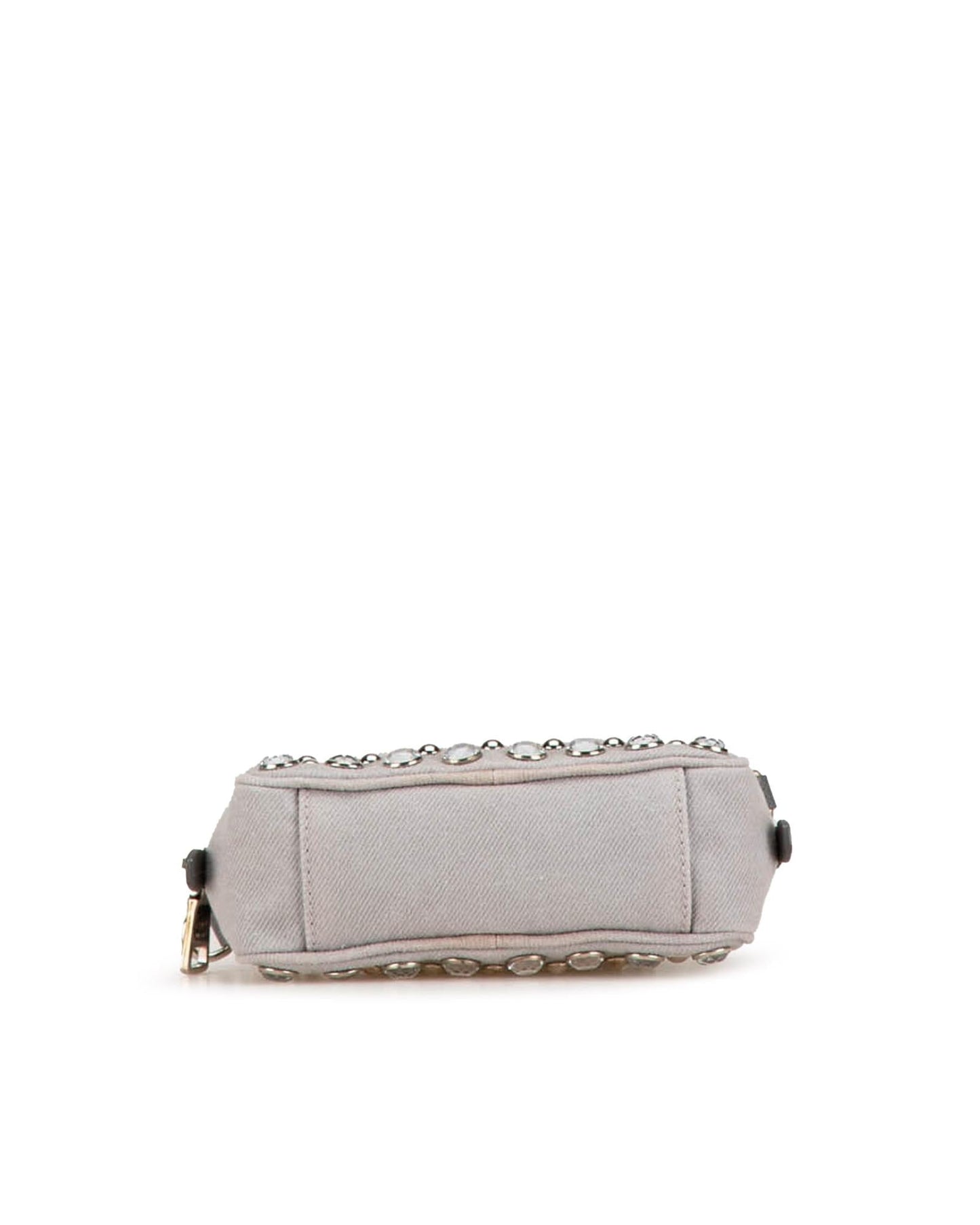 Studded Embellished Denim Camera Crossbody Bag with Adjustable Leather Strap