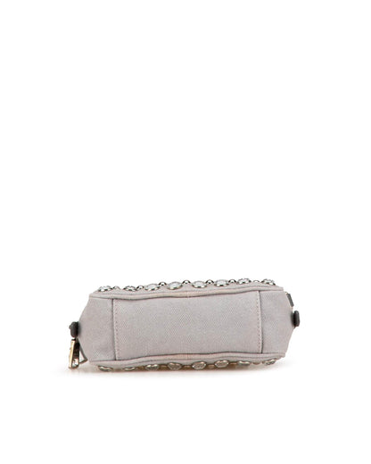 Studded Embellished Denim Camera Crossbody Bag with Adjustable Leather Strap