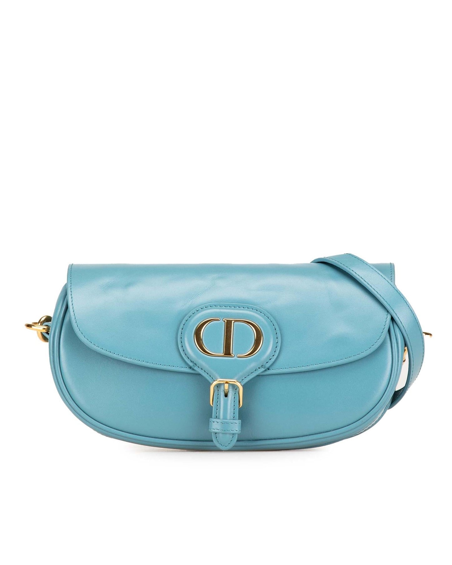 Calfskin East West Crossbody Bag with Adjustable Strap and Buckle Closure