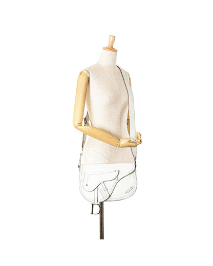 Calfskin Double Saddle Crossbody Bag with Adjustable Strap and Multiple Pockets
