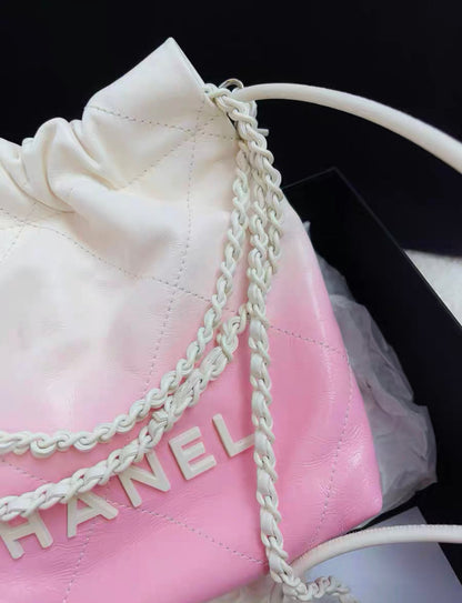 24S Chanel 22 Mini Handbag Patent Calf Leather With Gradient And Lacquered Metal White Light Pink