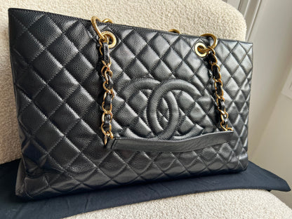 Chanel XL Black Caviar Grand Shopper Tote Gold Hardware (GST)