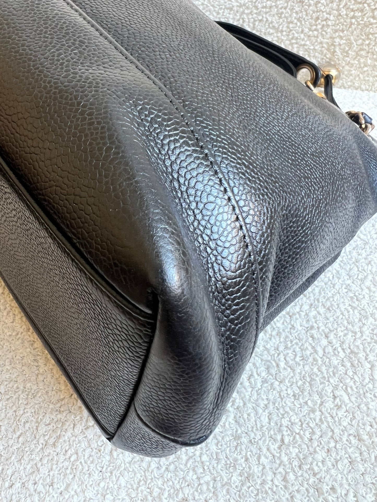 Chanel Vintage Black Caviar Chain Tote with Gold Hardware