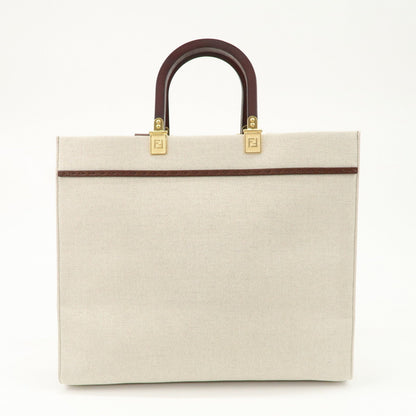 FENDI Leather Canvas Sunshine Medium Tote Bag Natural 8BH386