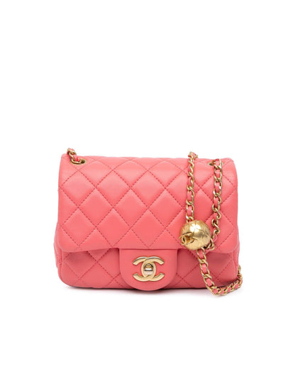 Mini Square Classic Lambskin Pearl Crush Flap Crossbody Bag